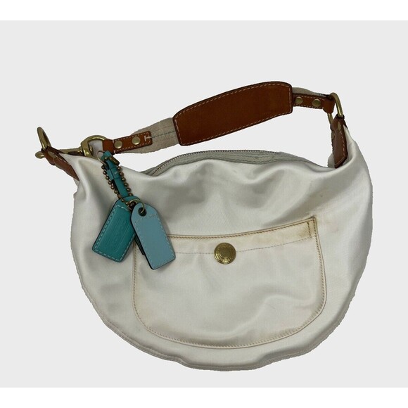 Coach Handbags - COACH Vintage Purse Handbag White Hampton Silk Leather Hobo Bag Y2K